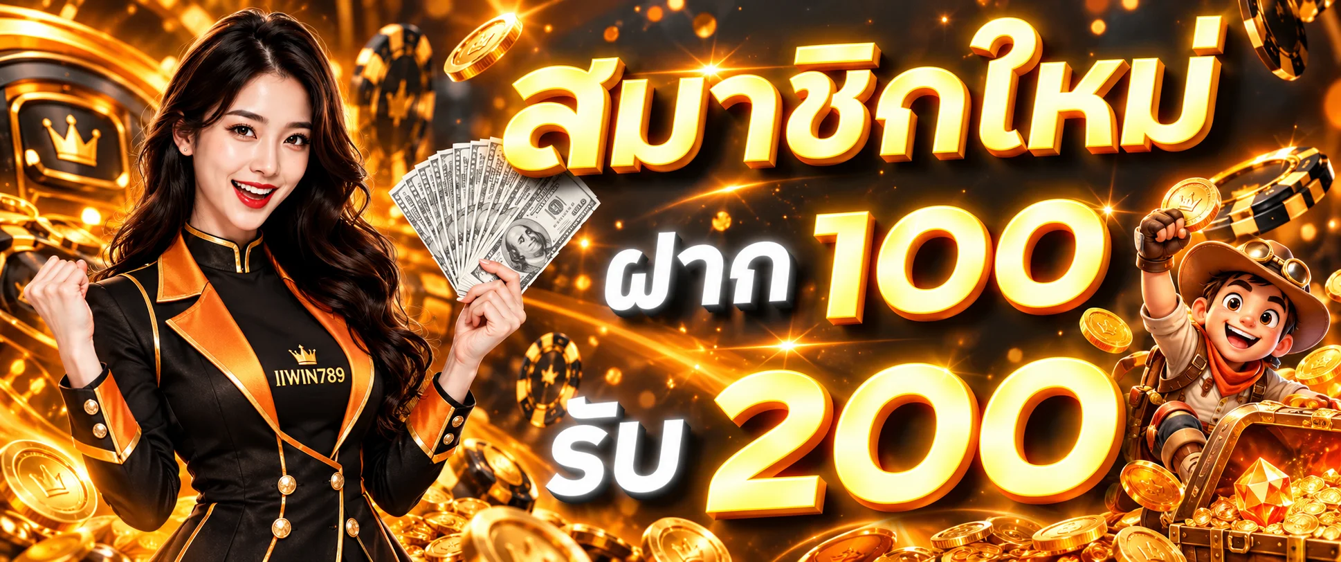 โปรโมชั่นสมาชิกใหม่ของ IIWIN789 โทนส้มทอง